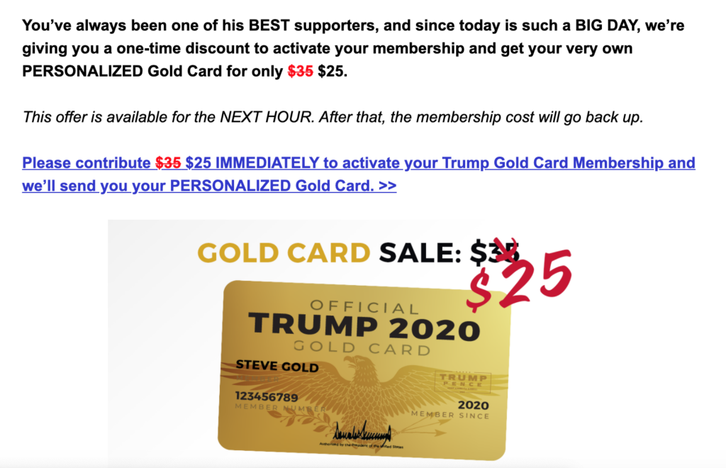 'Time is running out to accept President Trump's offer to become a Gold Card Member' says Trump ...