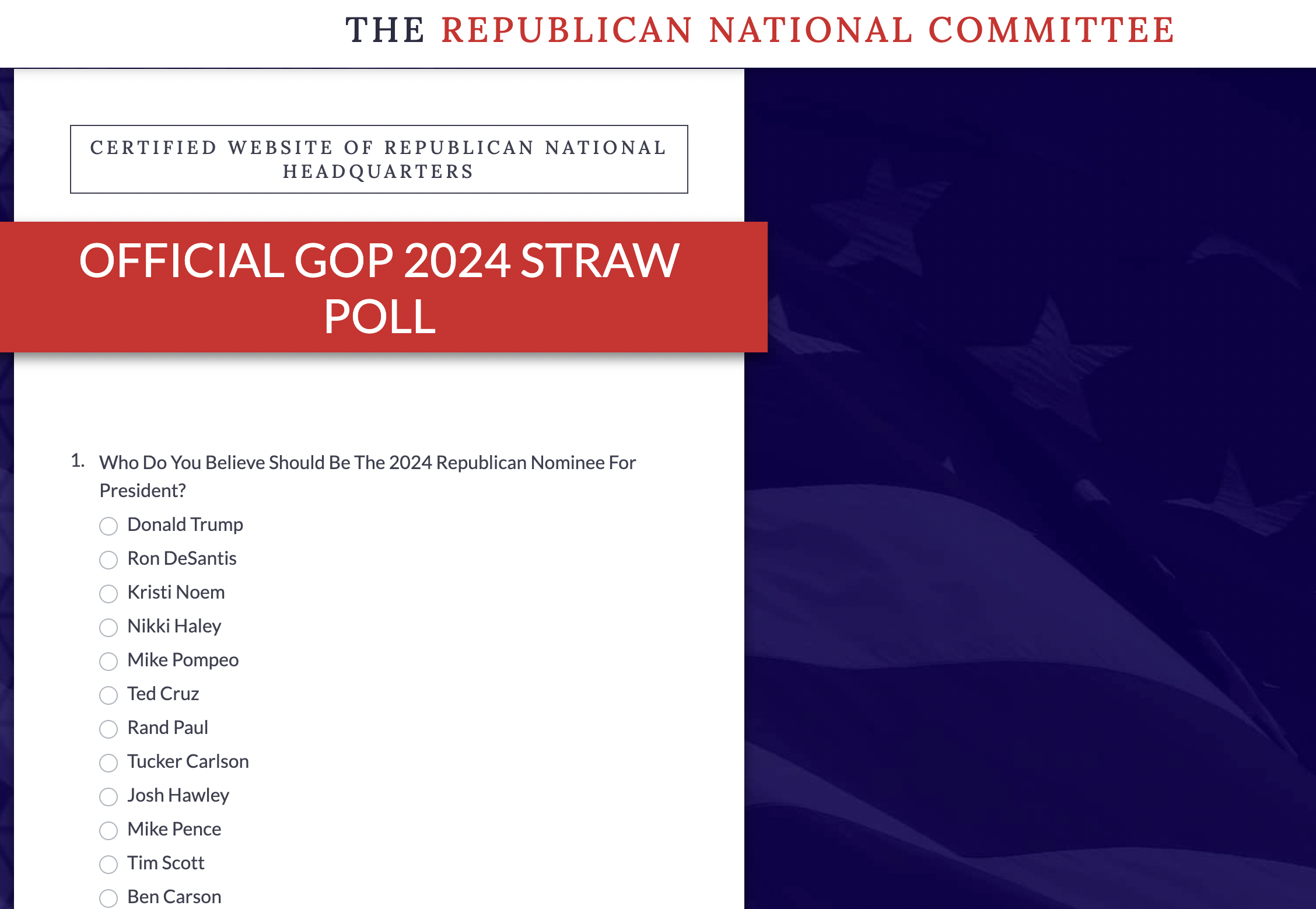 GOP online straw poll for 2024 presidential nomination includes many